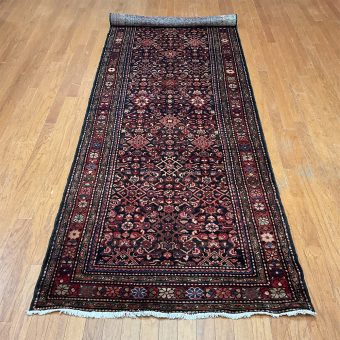 Persian Hand-Knotted Tribal Hamadan Wool Runner (4' x 13')