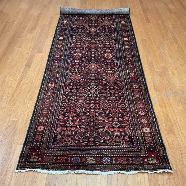 Persian Hand-Knotted Tribal Hamadan Wool Runner (4' x 13')