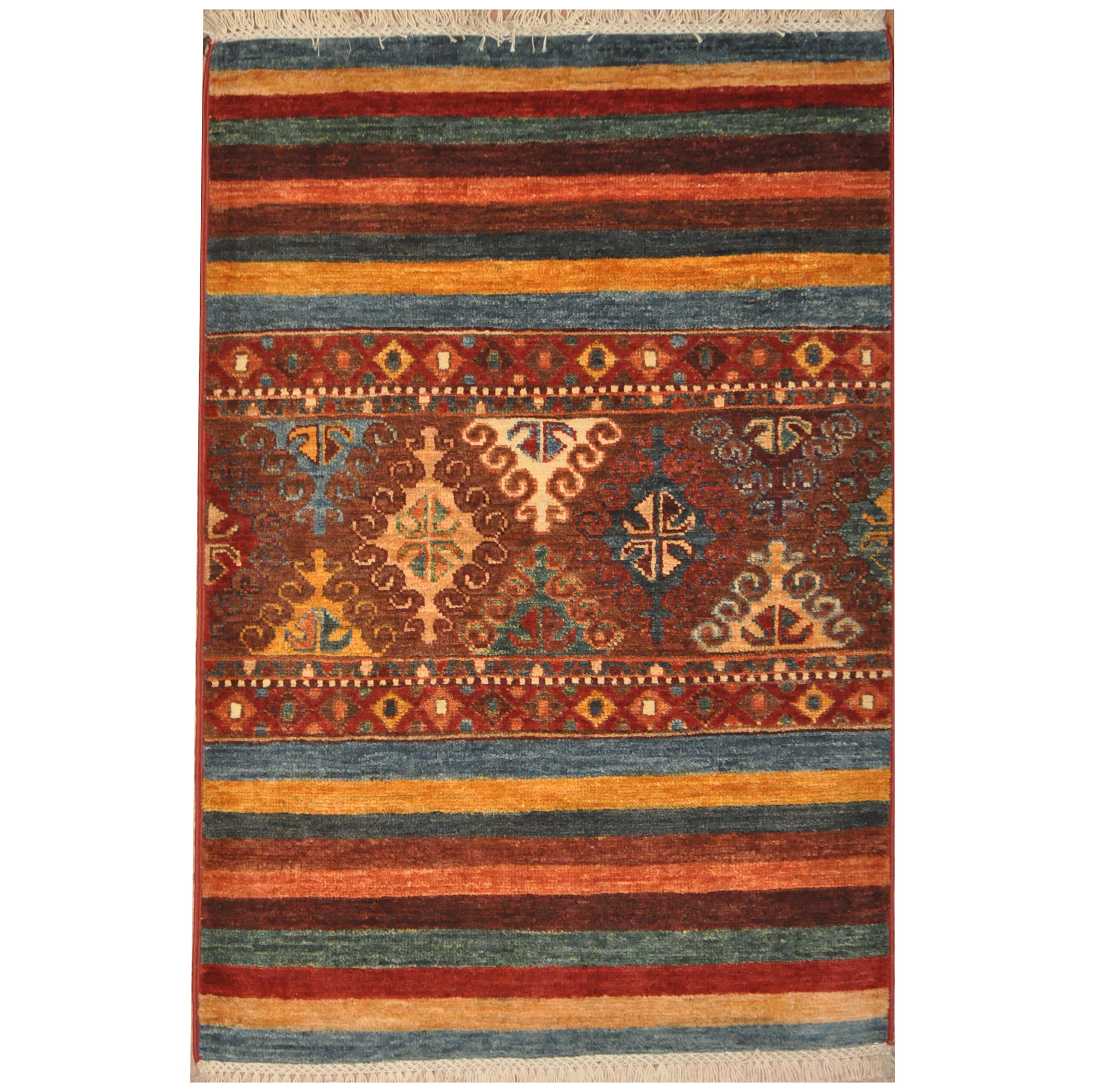 2'7 x 9'8 Veg dye hand knotted kazak rug runner - hallway runner rug - hand  spun wool rug