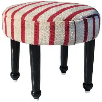 Indo Upholstered Striped Round Footstool (16" x 16" x 14")