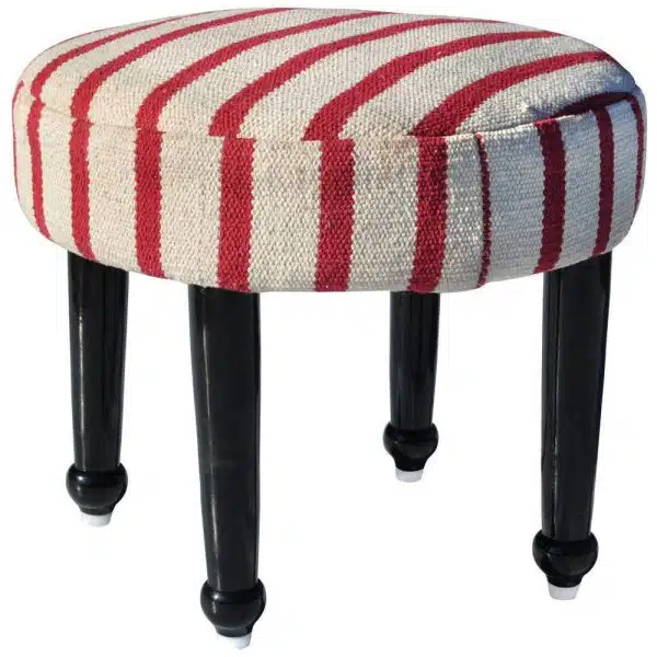Indo Upholstered Striped Round Footstool (16" x 16" x 14")