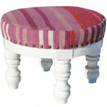 Indo Upholstered Striped Round Footstool (15" x 15" x 12")