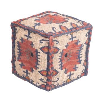 Indo Upholstered Geometric Pouf Ottoman (16" x 16" x 16")
