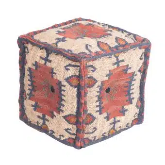 Indo Upholstered Geometric Pouf Ottoman (16" x 16" x 16")