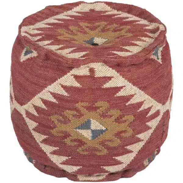 Indo Upholstered Geometric Round Pouf (16" x 16" x 16")