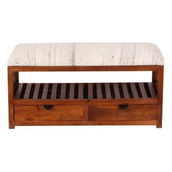 Indo Handmade Kilim Upholstered Bench with Drawers (14" x 17" x 33")