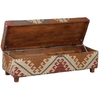 Indo Handmade Kilim Upholstered Storage Bench (16" x 16" x 48")