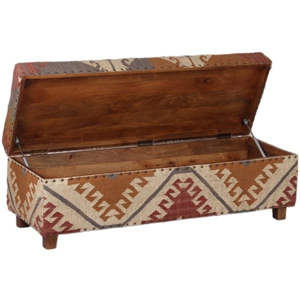 Indo Handmade Kilim Upholstered Storage Bench (16" x 16" x 48")