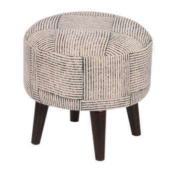 Indo Upholstered Striped Round Footstool (16" x 16" x 16")