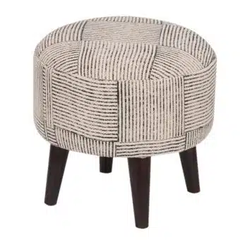 Indo Upholstered Striped Round Footstool (16" x 16" x 16")