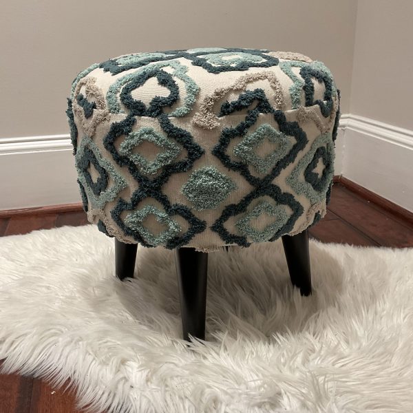 Indo Upholstered Trellis Round Footstool (16" x 16" x 16")