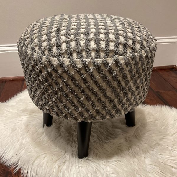 Indo Upholstered Striped Round Footstool (16" x 16" x 16")