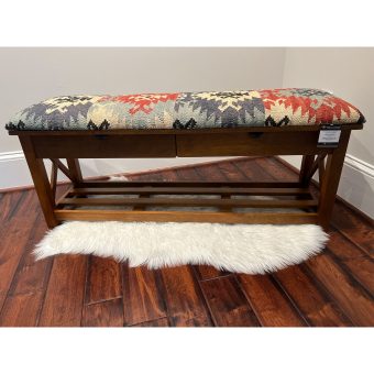 Indo Handmade Kilim Upholstered Bench with Drawers (14" x 19" x 47")