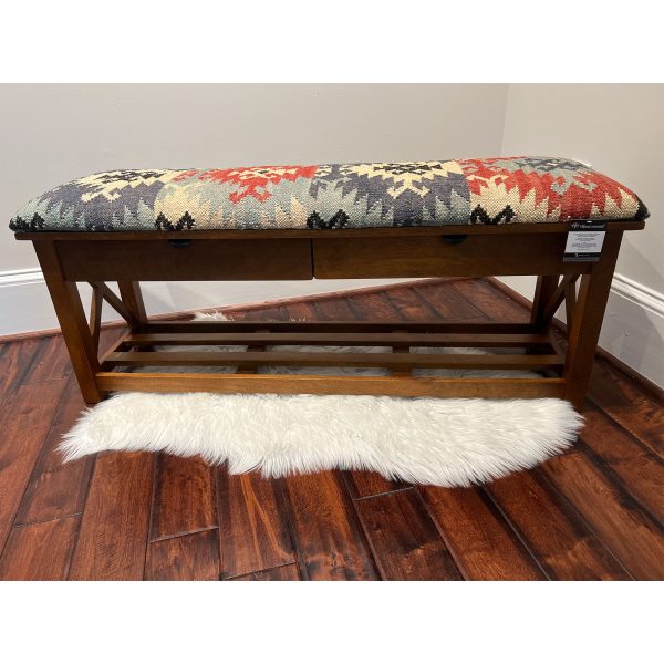 Indo Handmade Kilim Upholstered Bench with Drawers (14" x 19" x 47")