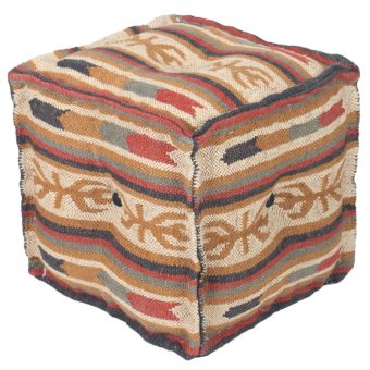Indo Upholstered Geometric Pouf Ottoman (16" x 16" x 16")