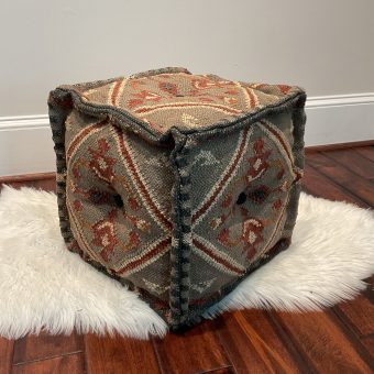 Indo Upholstered Geometric Pouf Ottoman (16" x 16" x 16")