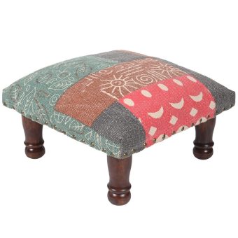 Indo Upholstered Patchwork Footstool (16" x 8" x 16")