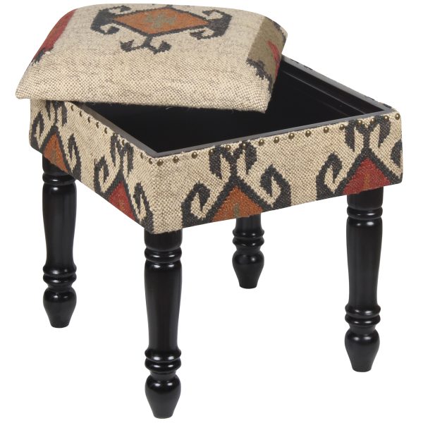 Indo Upholstered Tribal Storage Ottoman (18" x 18" x 22")