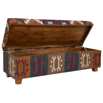 Indo Handmade Kilim Upholstered Storage Bench (16" x 18" x 48")