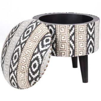 Indo Upholstered Geometric Round Storage Footstool (16" x 16" x 16")
