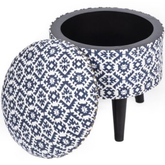 Indo Upholstered Geometric Round Storage Footstool (16" x 16" x 16")