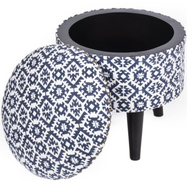 Indo Upholstered Geometric Round Storage Footstool (16" x 16" x 16")