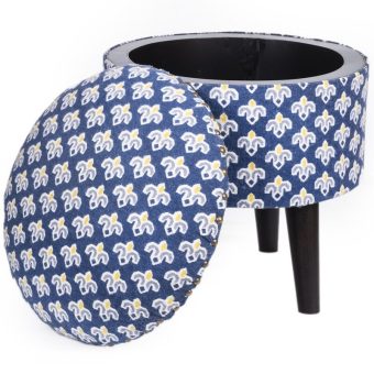 Indo Upholstered Geometric Round Storage Footstool (16" x 16" x 16")