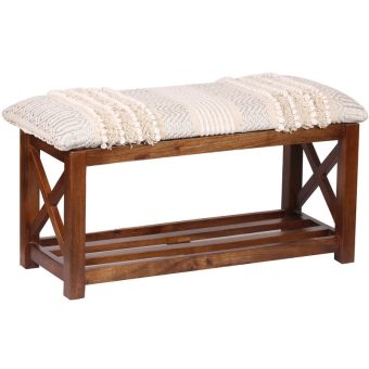 Indo Handmade Kilim Upholstered Bench with Shelves (14" x 16" x 32")