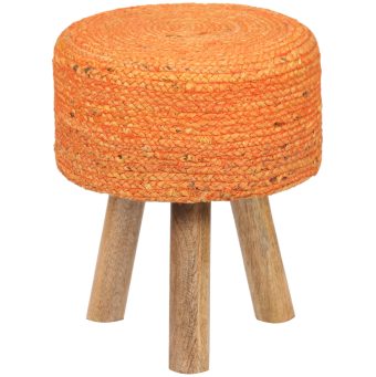 Indo Upholstered Round Footstool (14" x 14" x 17")