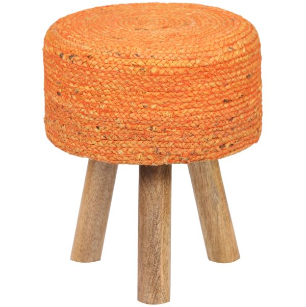 Indo Upholstered Round Footstool (14" x 14" x 17")