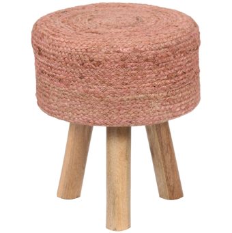 Indo Upholstered Round Footstool (14" x 14" x 17")