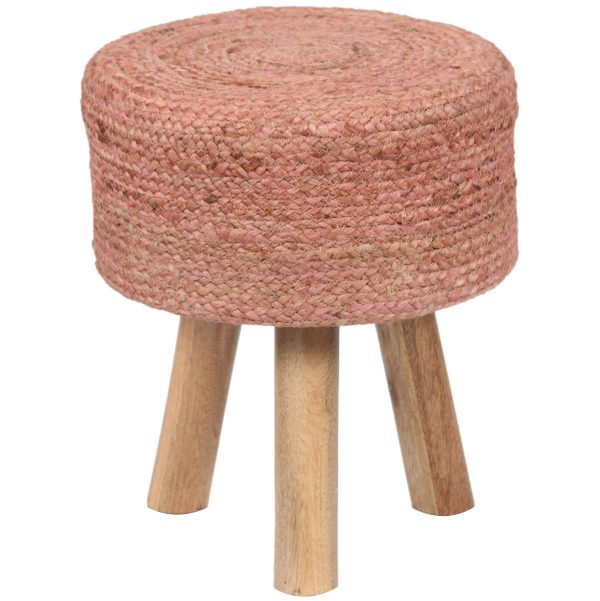 Indo Upholstered Round Footstool (14" x 14" x 17")