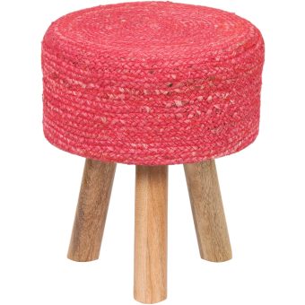 Indo Upholstered Round Footstool (14" x 14" x 17")