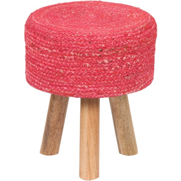 Indo Upholstered Round Footstool (14" x 14" x 17")