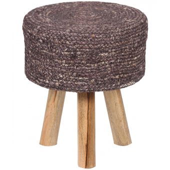 Indo Upholstered Round Footstool (14" x 14" x 17")