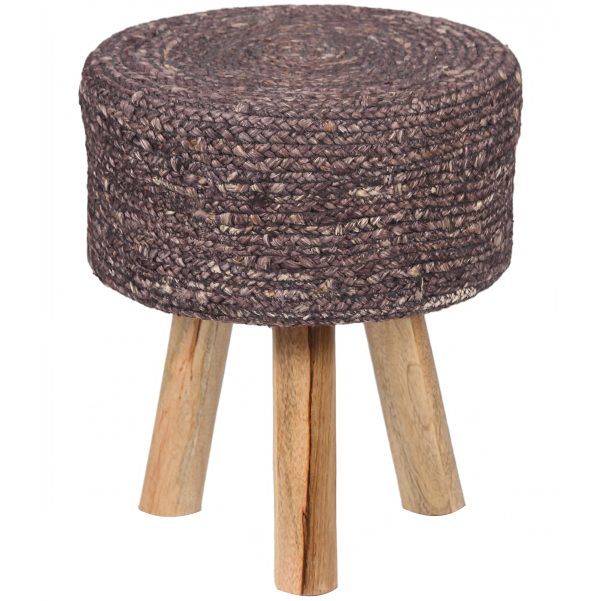 Indo Upholstered Round Footstool (14" x 14" x 17")