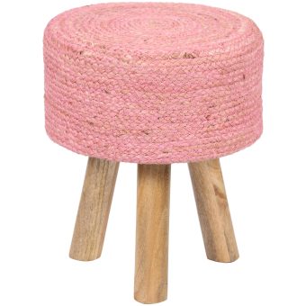Indo Upholstered Round Footstool (14" x 14" x 17")