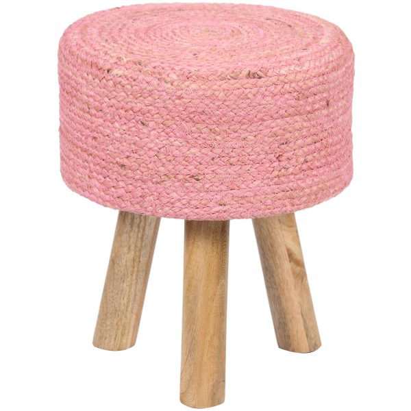 Indo Upholstered Round Footstool (14" x 14" x 17")