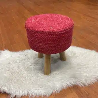 Indo Upholstered Round Footstool (14" x 14" x 17")