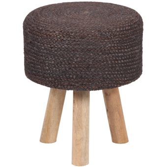Indo Upholstered Round Footstool (14" x 14" x 17")