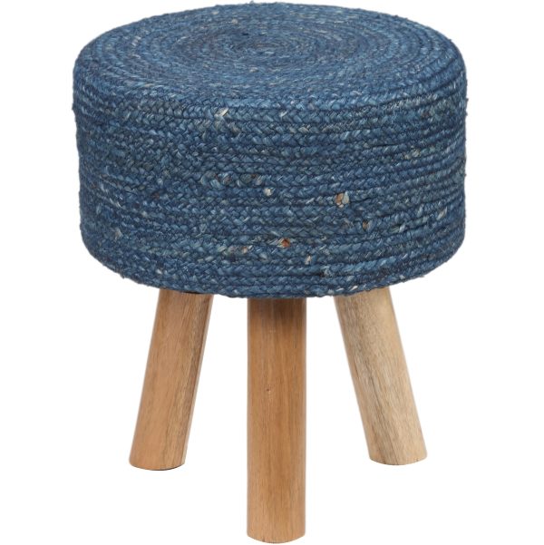 Indo Upholstered Round Footstool (14" x 14" x 17")