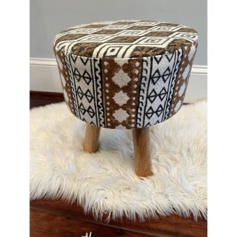 Indo Upholstered Geometric Cloth Round Footstool (14" x 14" x 17") (Copy)
