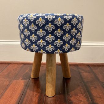 Indo Upholstered Geometric Cloth Round Footstool (14" x 14" x 17")