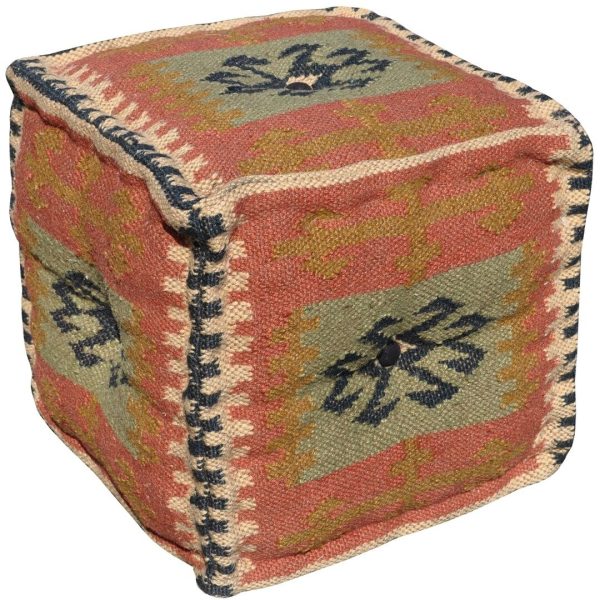 Indo Upholstered Geometric Pouf (16" x 16" x 16")