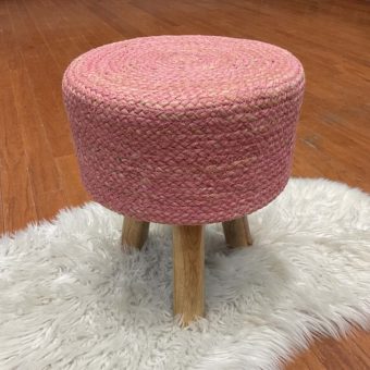Indo Upholstered Round Footstool (14" x 14" x 17")