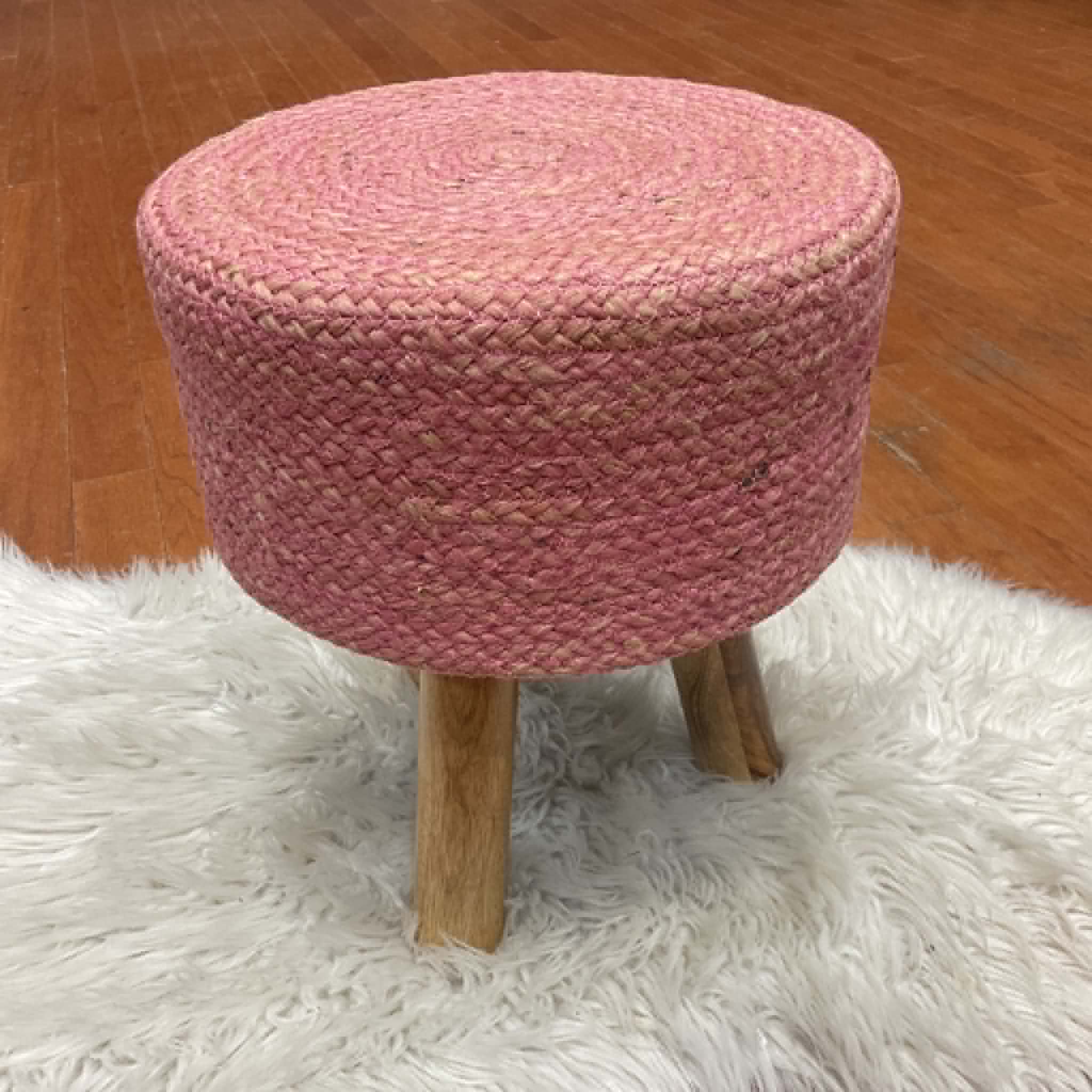 Indo Upholstered Round Footstool (14" x 14" x 17") - Image 2