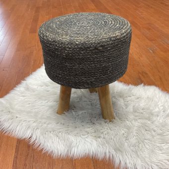 Indo Upholstered Round Footstool (14" x 14" x 17")