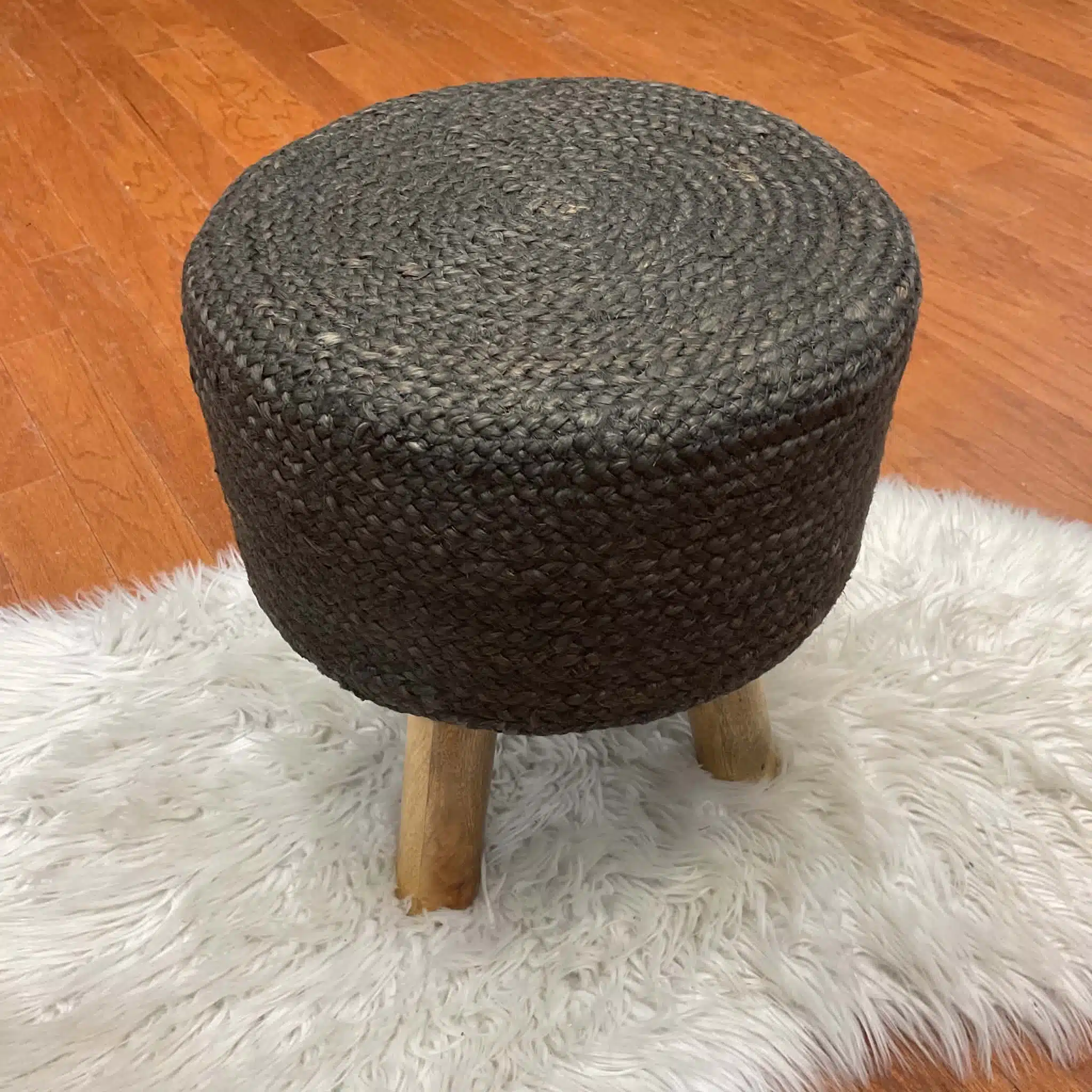 Indo Upholstered Round Footstool (14" x 14" x 17") - Image 2