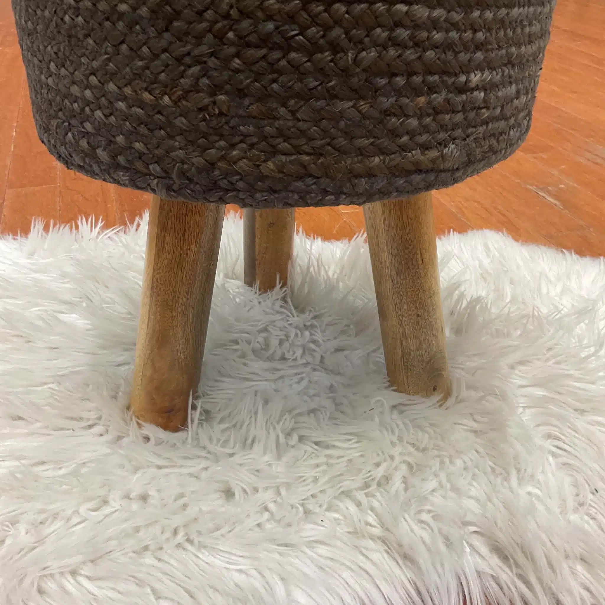 Indo Upholstered Round Footstool (14" x 14" x 17") - Image 4