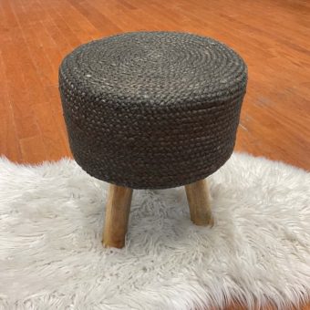 Indo Upholstered Round Footstool (14" x 14" x 17")